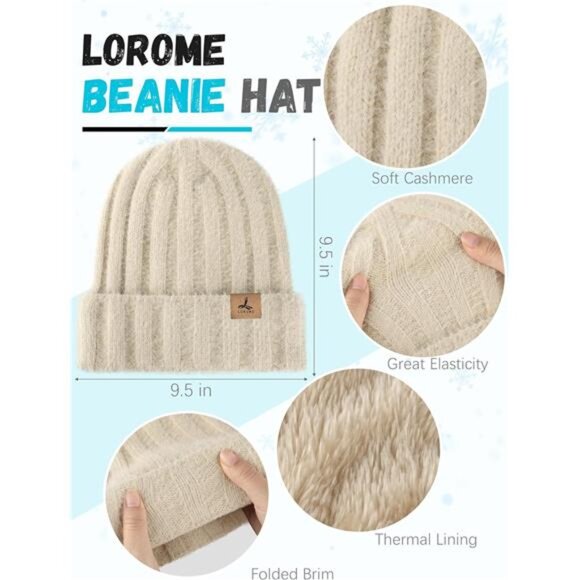 Womens Winter Beanie Scarf Gloves Set Fleece Knit Touchscreen Warm Hat - Picture 2 of 7